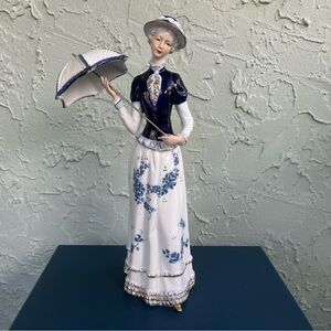 KPM Vintage Bisque Victorian Lady w/Umbrella Porcelain Figurine (H: 13”)